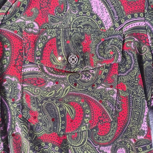Rebecca Malone Paisley Button Top S Retro Stretch Art to Wear Statement Top - Picture 4 of 10